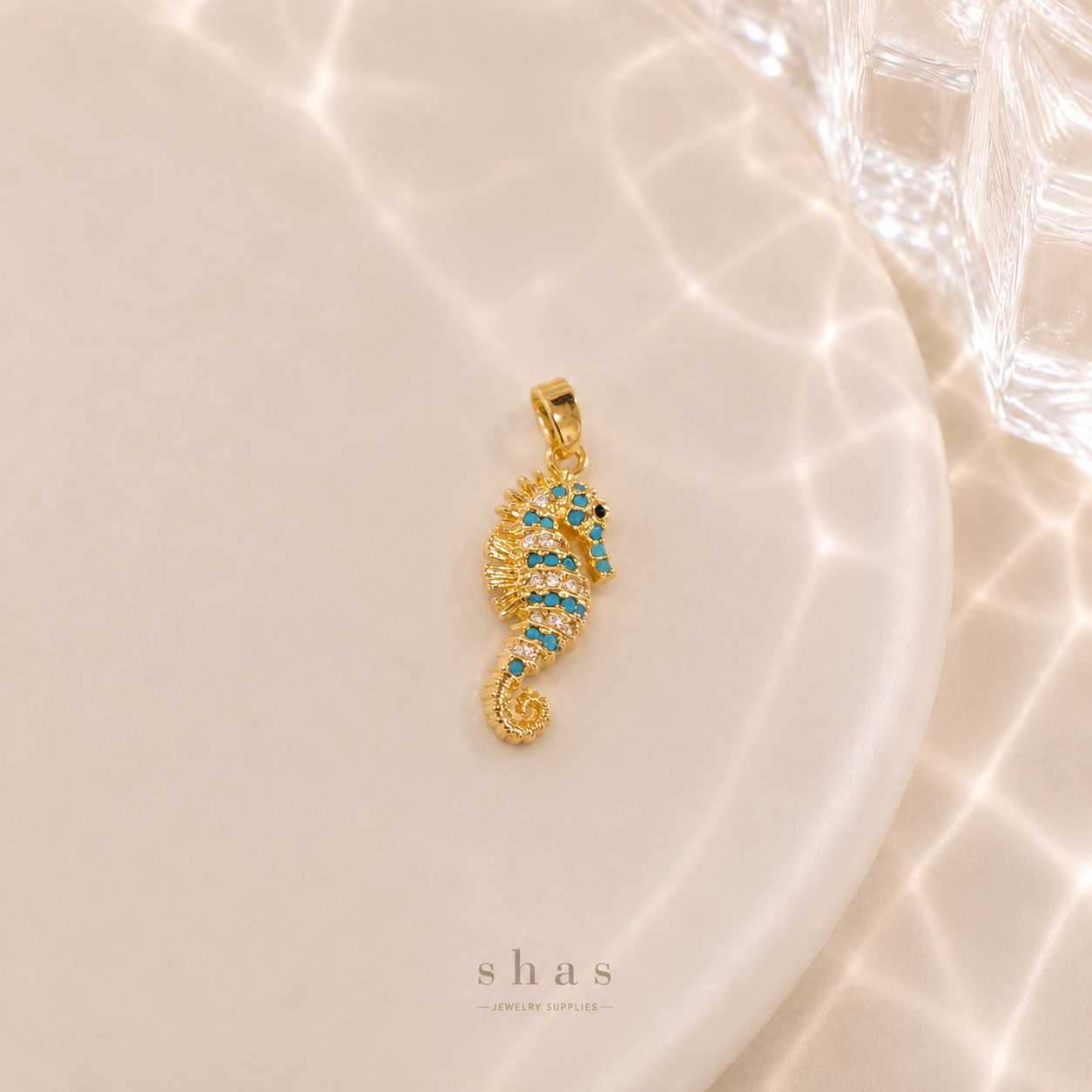 GPC19D Sea Horse Zircon Pendant Charm ( 1 PC ) Premium Plated