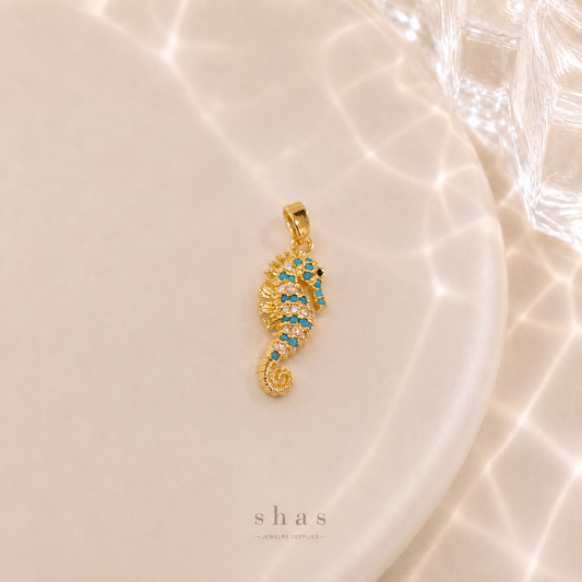 GPC19D Sea Horse Zircon Pendant Charm ( 1 PC ) Premium Plated