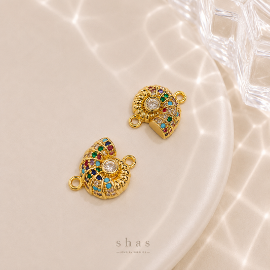 GPC19P Sea Conch Shell Zircon Connector Charm ( 1 PC ) Premium Plated