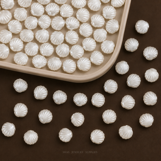 AB10D Pearl Scallop Shell Acrylic bead ( 1 pc )
