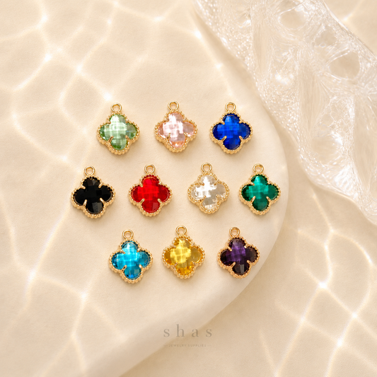 GPC17 Clover Multicolour Zircon charm ( 1 PC ) 14k Gold plated