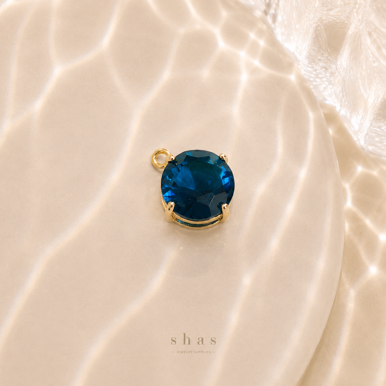 GPC16V Sapphire Round Zircon Charm ( 1 PC ) 14k Gold plated