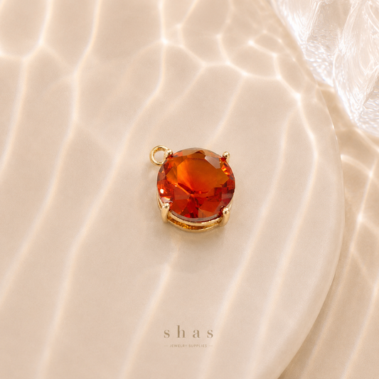 GPC16W Honey Dew Round Zircon Charm ( 1 PC ) 14k Gold plated