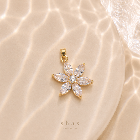 GPC16X Floral Pendant Zircon Charm ( 1 PC ) 14k Gold plated