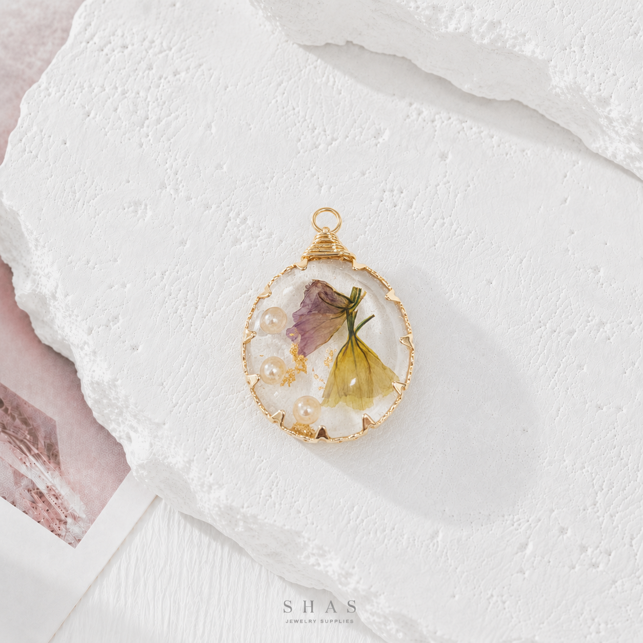 RFC01V Purple Pearl Resin Flower Pendant Charm ( 1 pc )