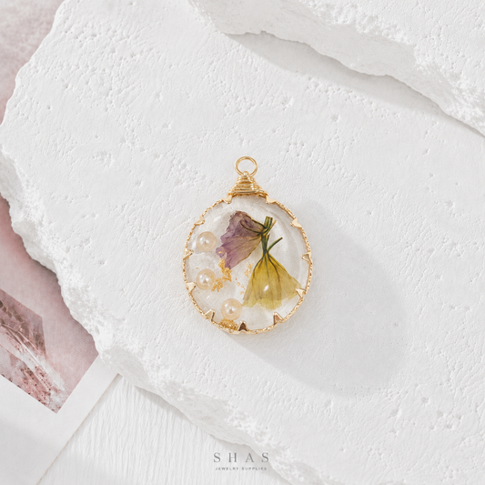 RFC01V Purple Pearl Resin Flower Pendant Charm ( 1 pc )