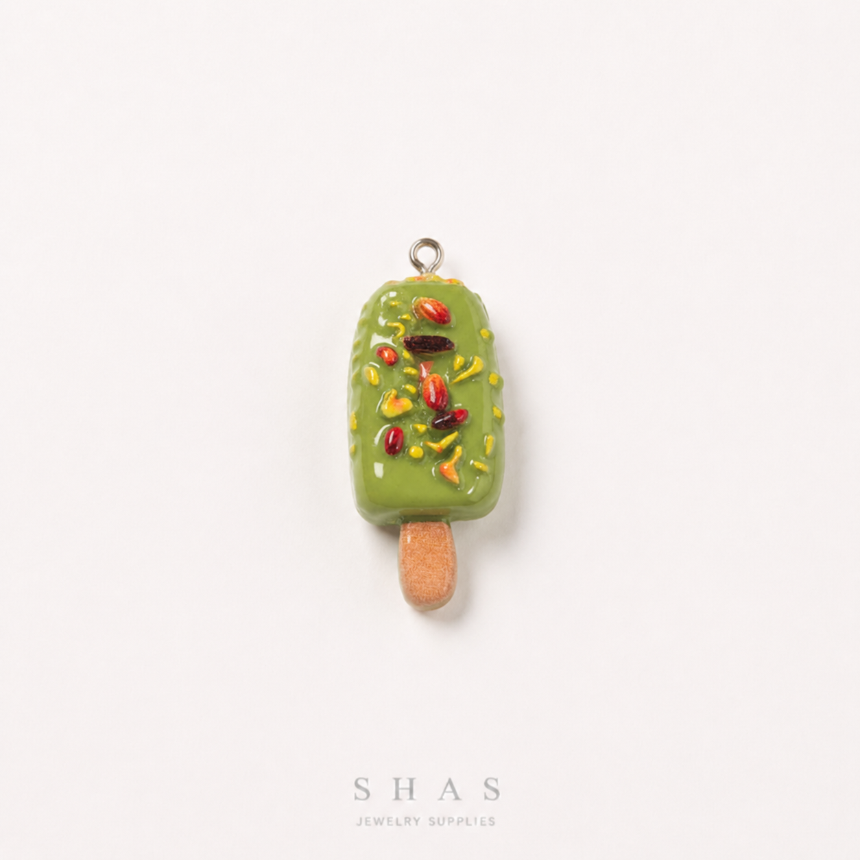 RM01A Pistachio Ice Cream Popsicle Resin Charm ( 1 PC )