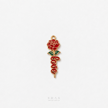 EC04B Love Rose Enamel Charm ( 1 pc ) High Quality Shine