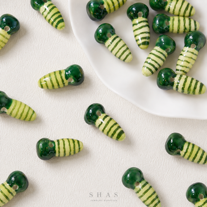 PCB02J Green Radish Ceramic Bead ( 1 pc ) Porcelian Ceramic