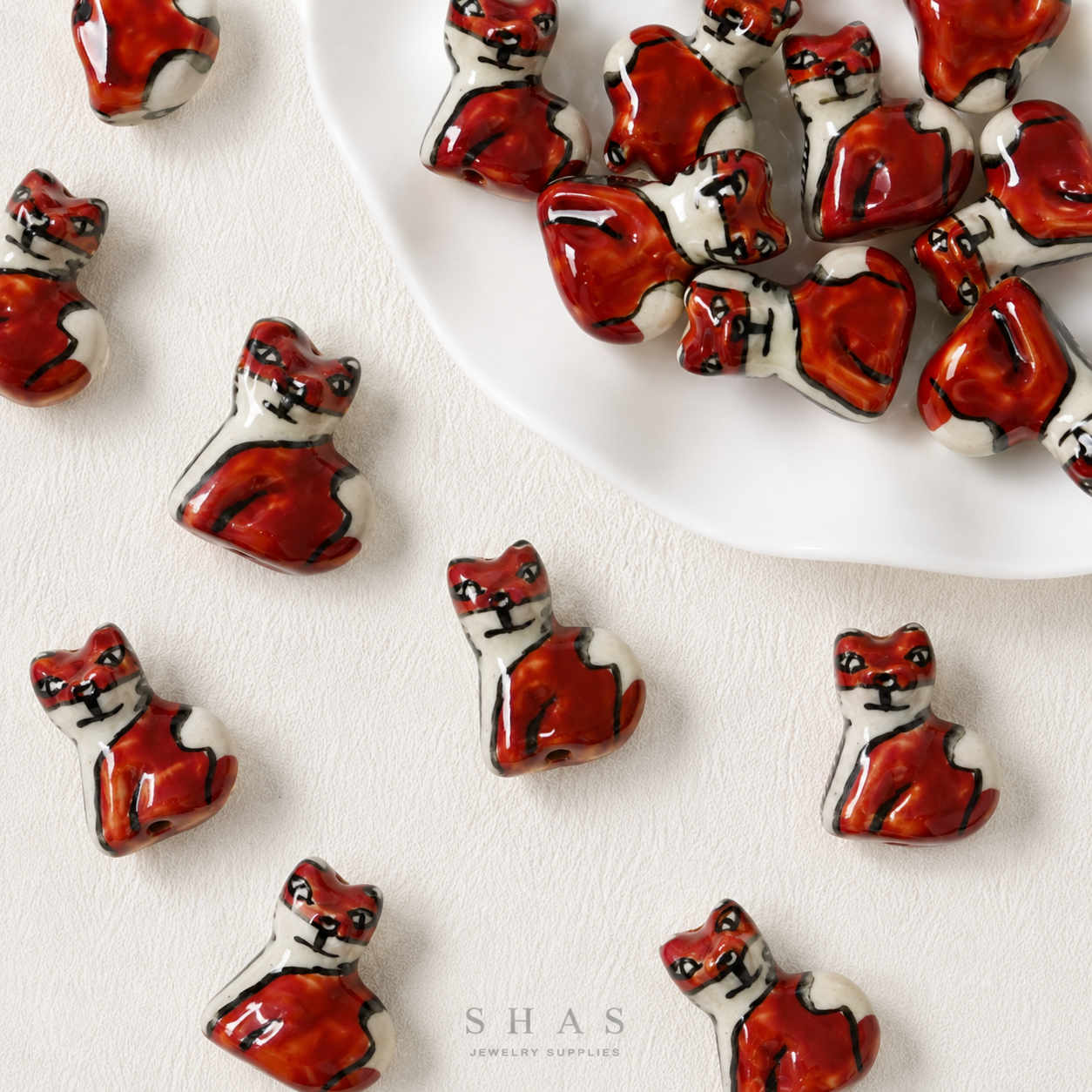 PCB02L Fox Ceramic Bead ( 1 pc ) Porcelian Ceramic