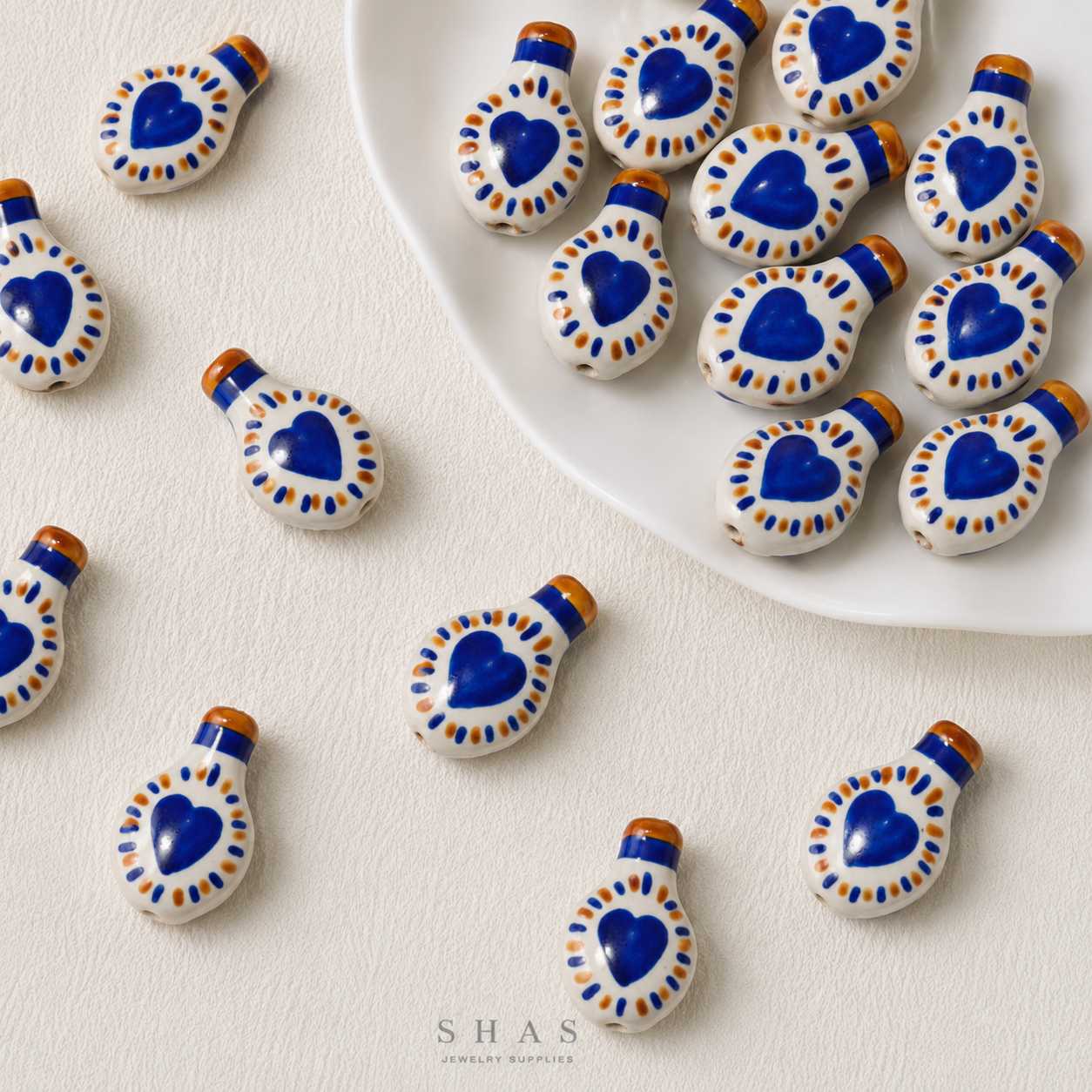PCB02P Blue Love Vase Ceramic Bead ( 1 pc ) Porcelian Ceramic