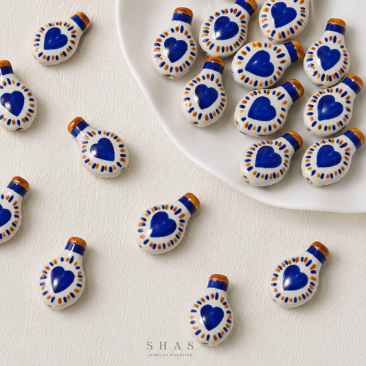 PCB02P Blue Love Vase Ceramic Bead ( 1 pc ) Porcelian Ceramic