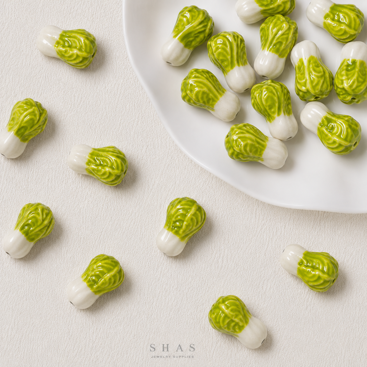PCB02R Cabbage Ceramic Bead ( 1 pc ) Porcelian Ceramic