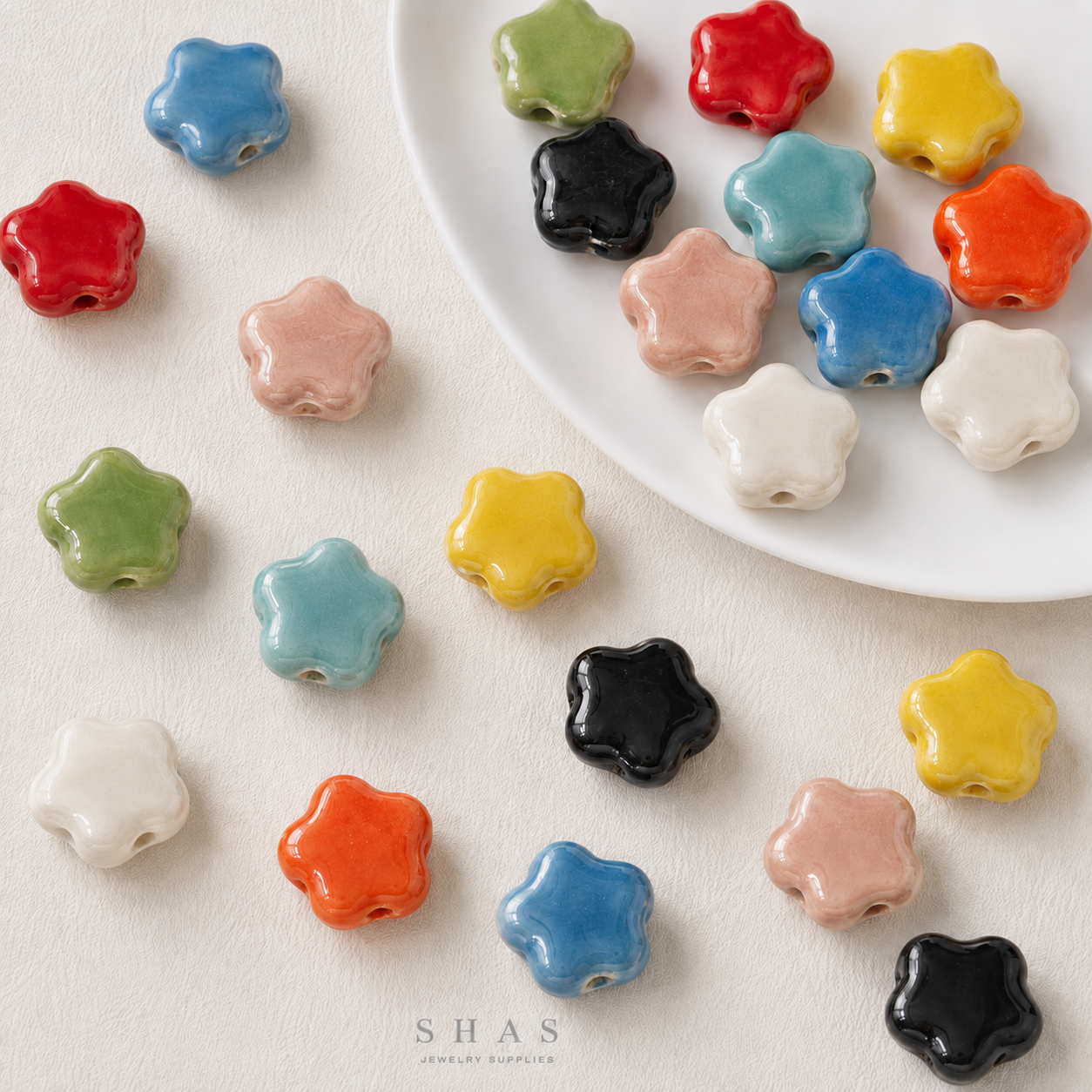 PCB05 Plum Blossom Electroplated Ceramic Bead ( 1 pc ) Porcelian Ceramic
