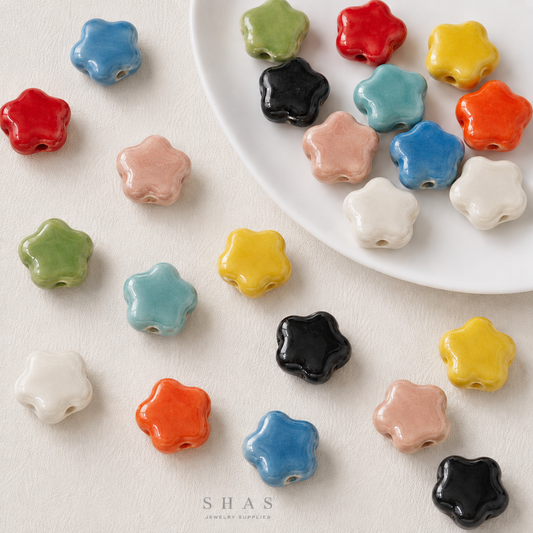 PCB05 Plum Blossom Electroplated Ceramic Bead ( 1 pc ) Porcelian Ceramic