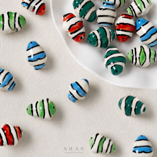 PCB02T Striped Fish Ceramic Bead ( 1 pc ) Porcelian Ceramic