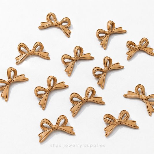 APB05C Brown Bowknot Alloy Printed Bead ( 1 pc )