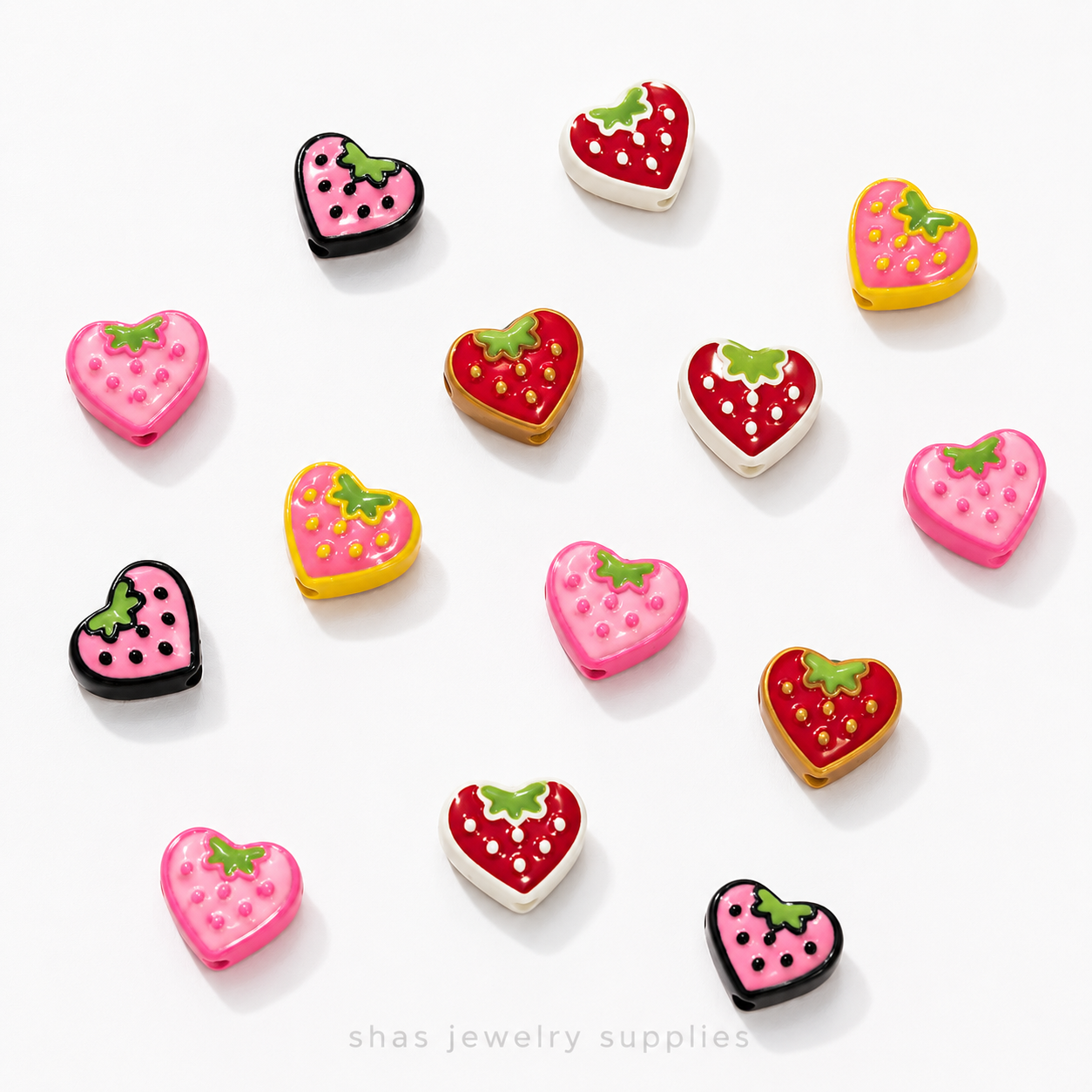 APB04  Strawberry Heart Alloy Printed Bead ( 1 pc )