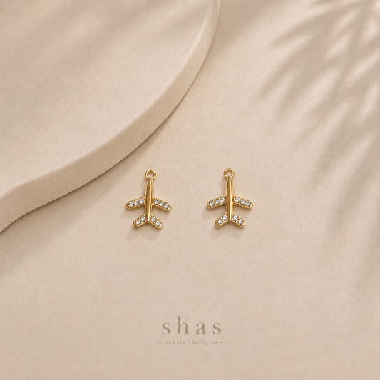 SC18G Aeroplane White Zircon Charm ( 1 pc ) 18k Gold PVD