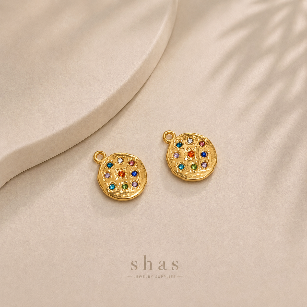 SC18J Bohemian Round Zircon Charm ( 1 pc ) 18k Gold PVD