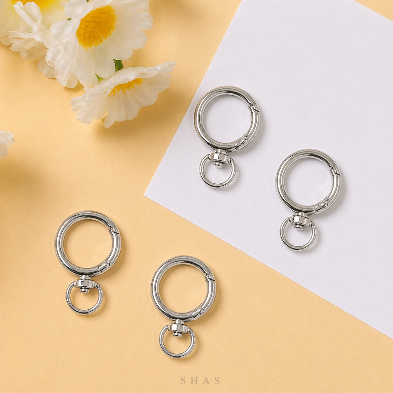 KC13 Silver Round Spring Buckle Keychain Clasp ( 1 pc )