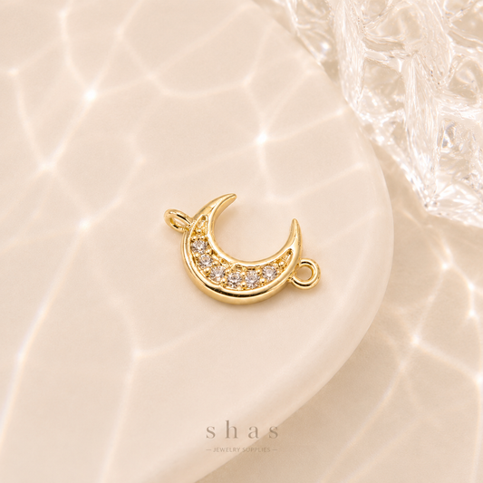 GPC16F Moon Connector Zircon Charm ( 1 PC ) 14k gold plated