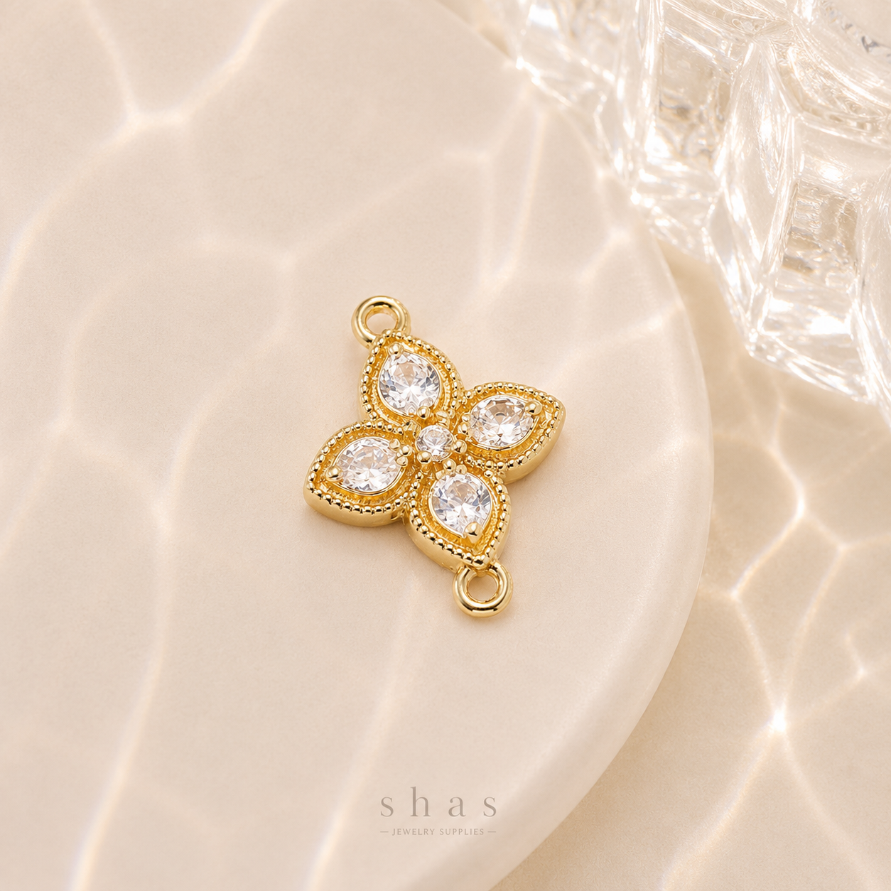 GPC16I Floral Connector Zircon charm ( 1 PC ) 14k gold plated