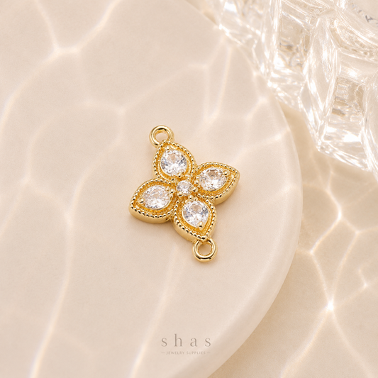 GPC16I Floral Connector Zircon charm ( 1 PC ) 14k gold plated