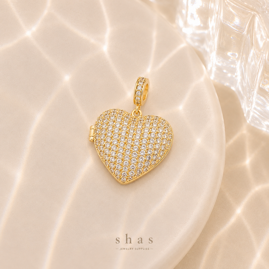 GPC16K Zircon Heart Photo Locket  ( 1 PC ) 14k gold plated