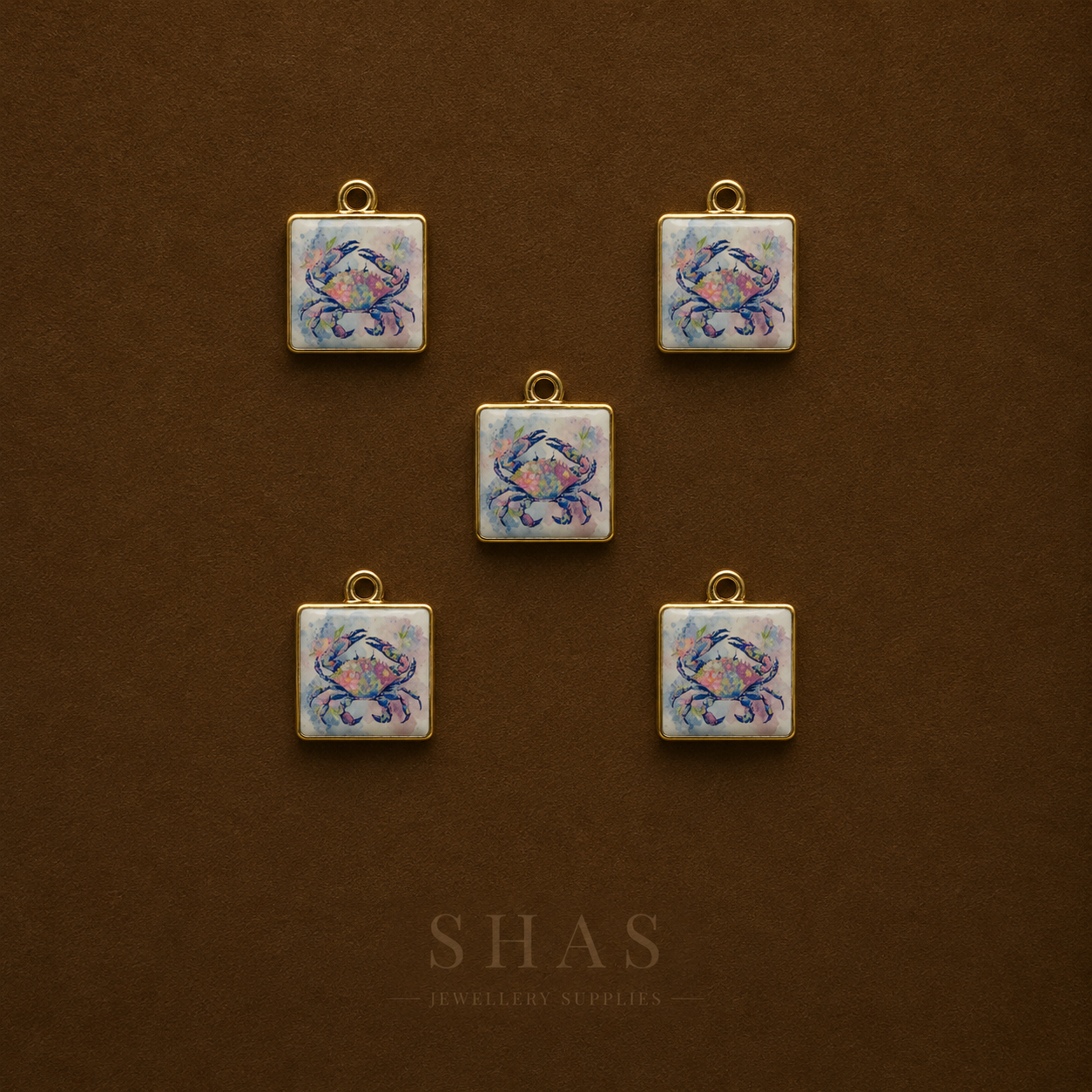 APC01P Square Crab Alloy Printed Charm ( 1 PC )