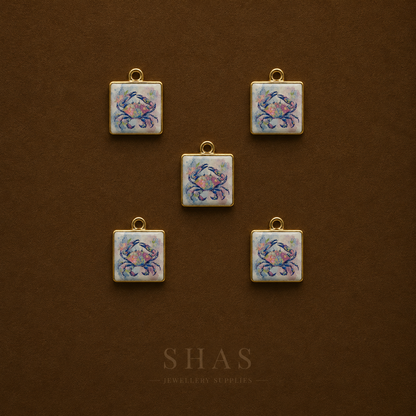 APC01P Square Crab Alloy Printed Charm ( 1 PC )