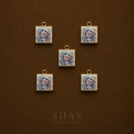 APC01P Square Crab Alloy Printed Charm ( 1 PC )