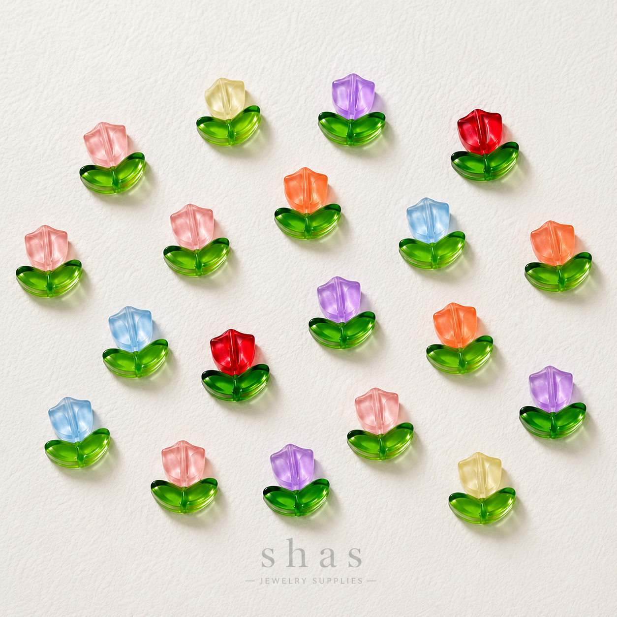GB03B Tulip Flower set with Leaf Glass Bead( 1 set - 1 flower + 1 leaf ) Lampwork Bead