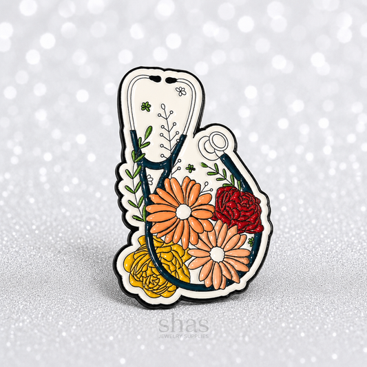 PK 161 Floral Stethoscope Enamel Pin Badge ( 1 pc ) Imported Premium Quality