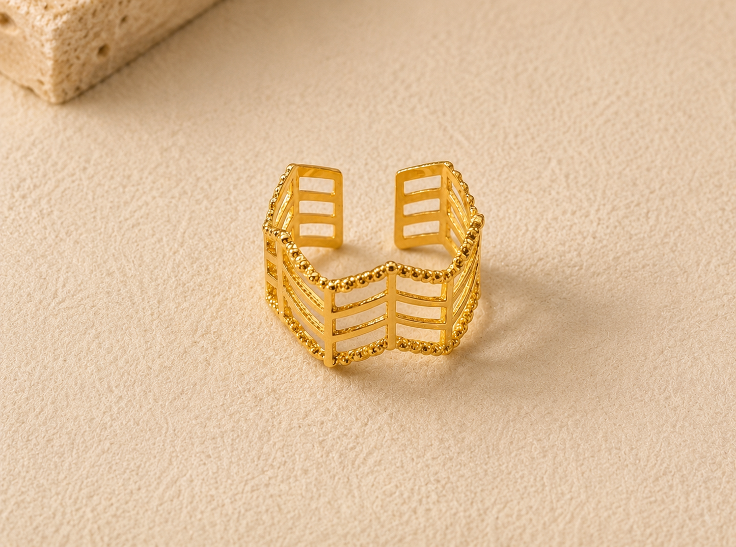 RSJ22G LAYERED Adjustable Ring -  18k Gold PVD plated 316  stainless steel - Anti tarnish