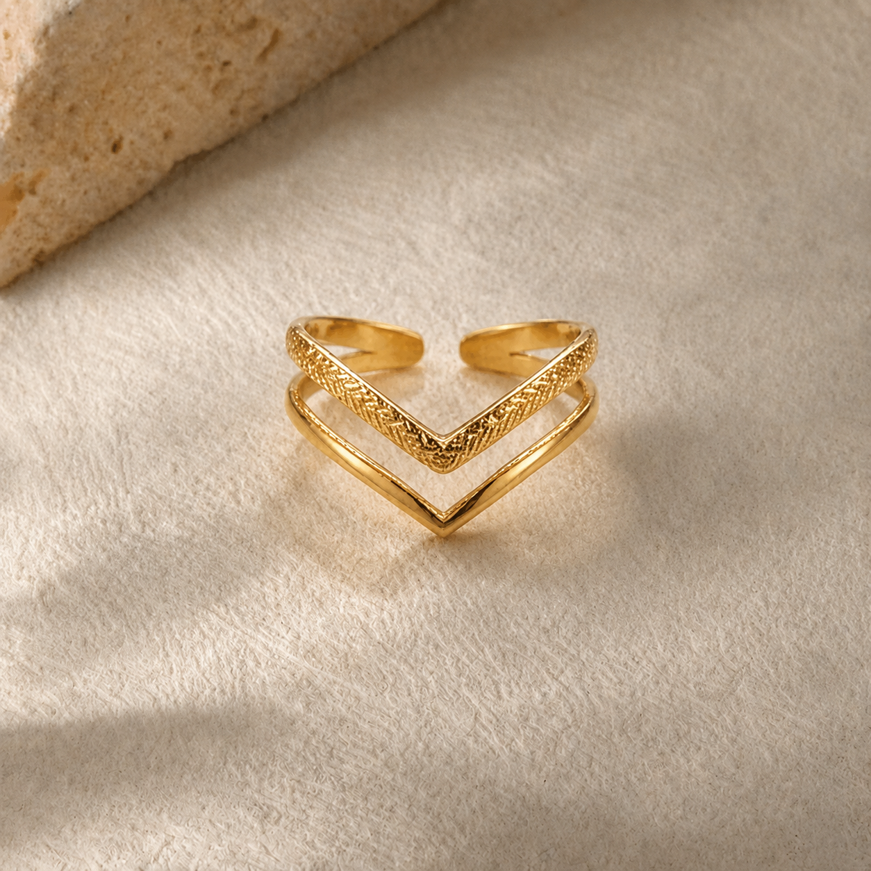 RSJ24D DOUBLE LAYER Adjustable Ring - 18K Gold PVD plated 316  stainless steel - Anti tarnish