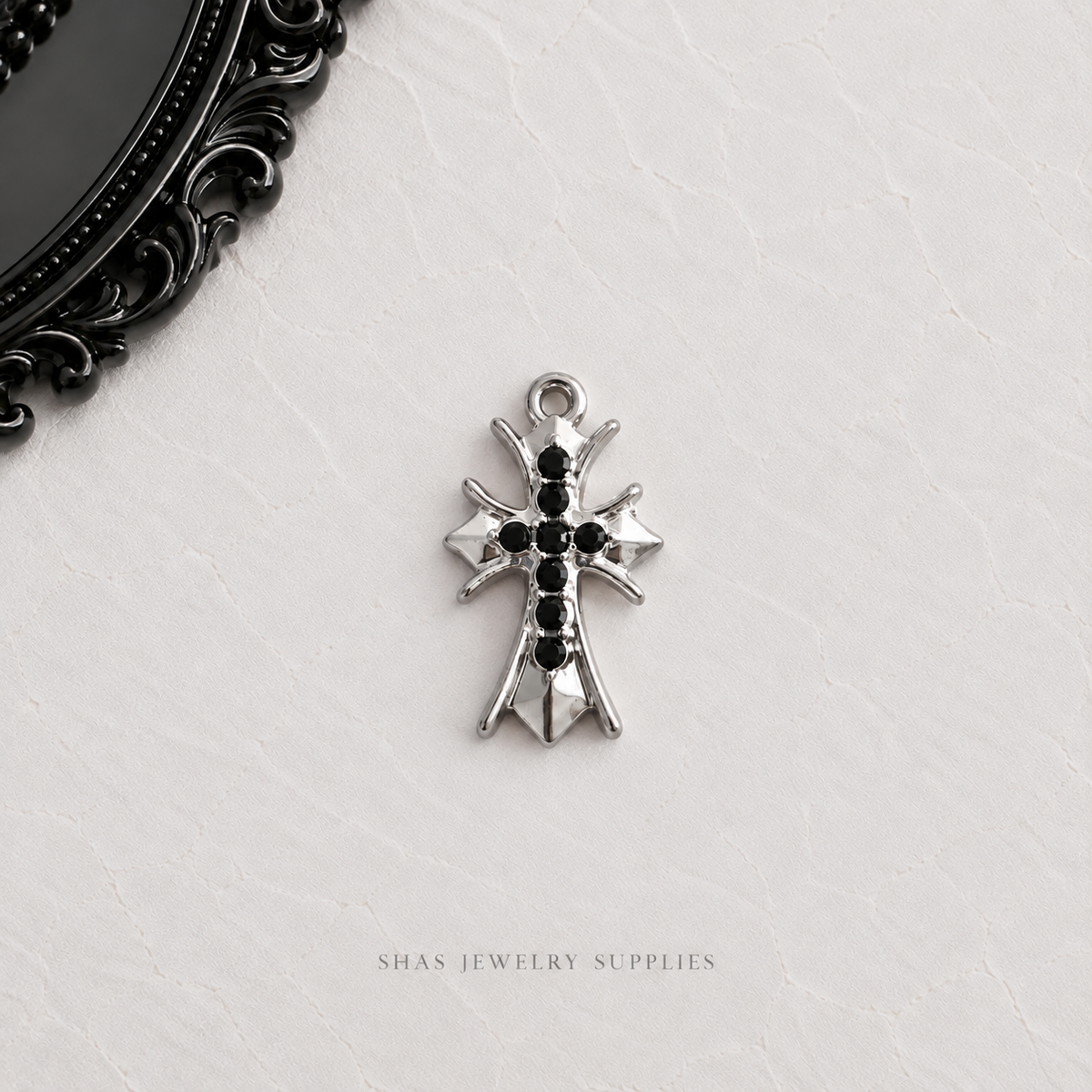 AC02Q Black Cross Gothic Charm ( 1 pc ) High Quality Alloy