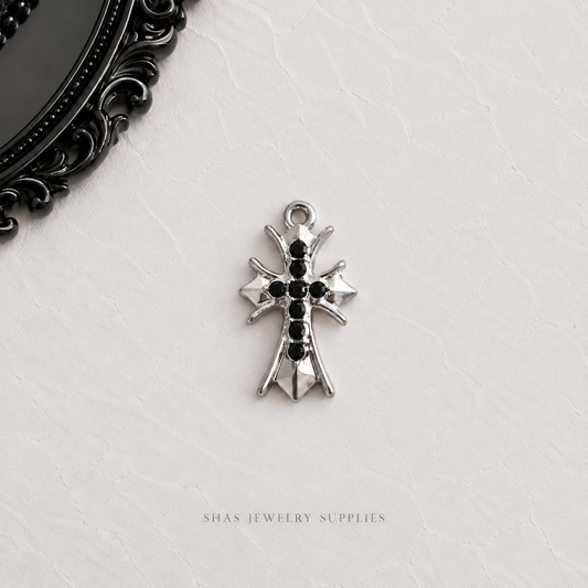 AC02Q Black Cross Gothic Charm ( 1 pc ) High Quality Alloy
