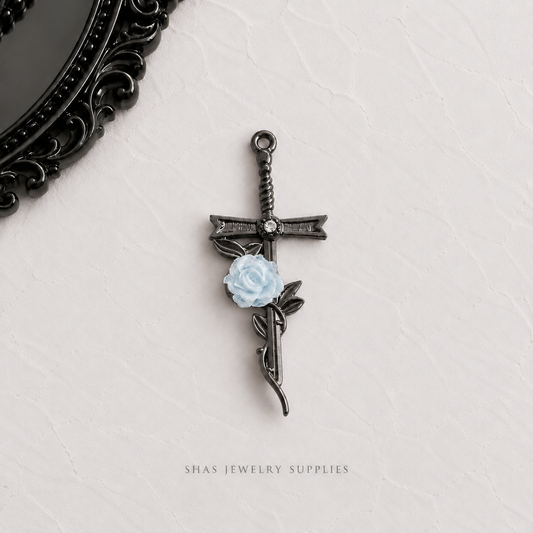 AC03K Blue Rose Cross Gothic Charm ( 1 pc ) High Quality Alloy