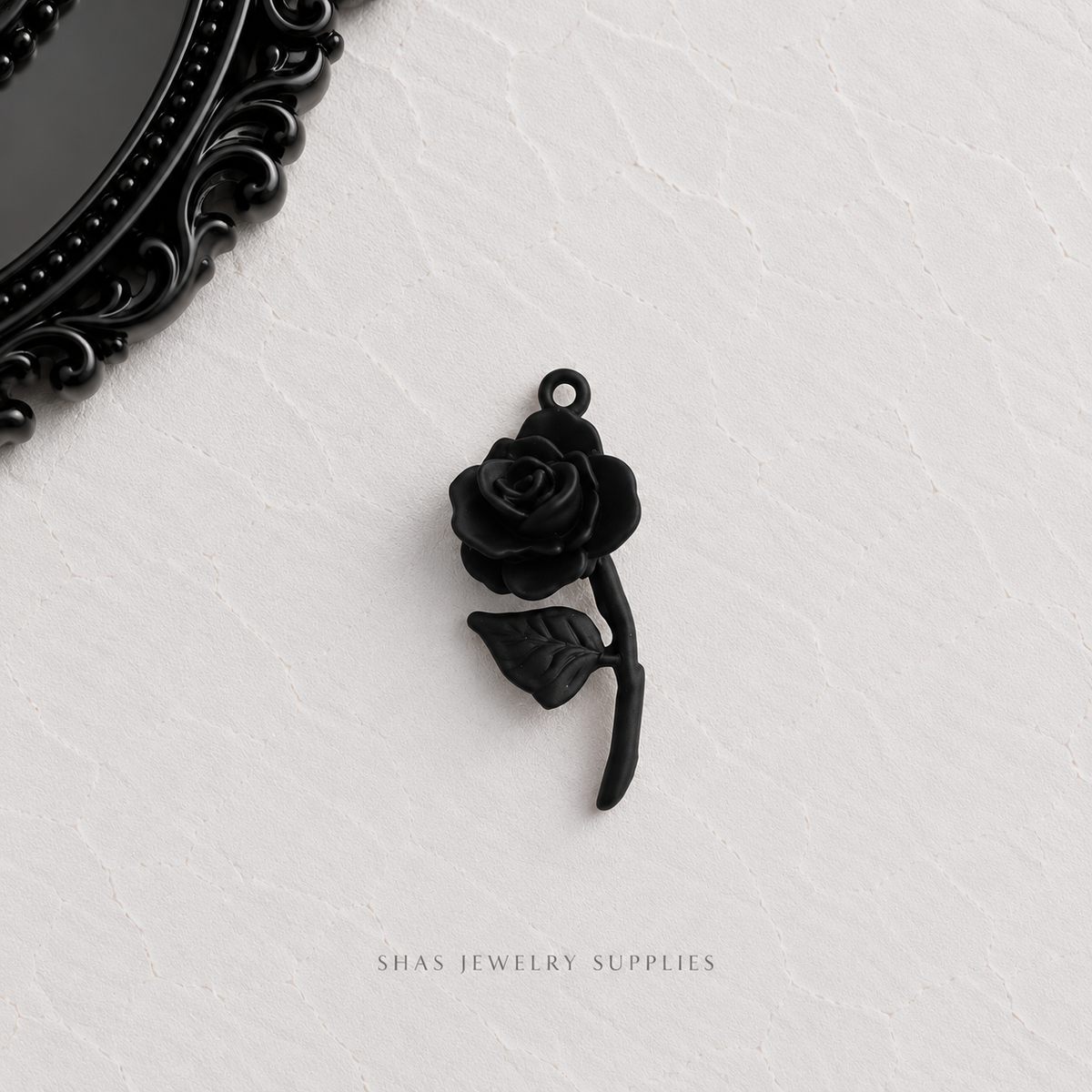 AC03M Matte Black Rose Gothic Charm ( 1 pc ) High Quality Alloy