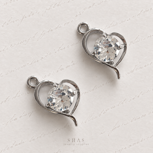 AC06 White Zircon Heart Y2K Alloy Charm ( 1 pc )