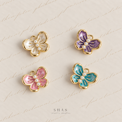 AC10 Butterfly with Pearls Y2K Alloy Charm ( 1 pc )