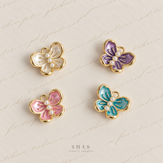 AC10 Butterfly with Pearls Y2K Alloy Charm ( 1 pc )