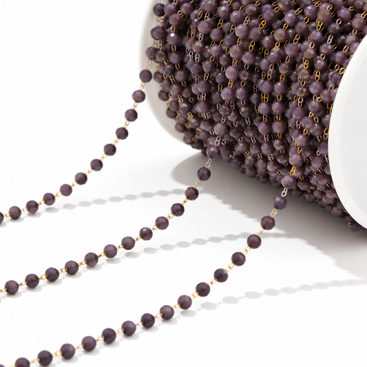 DIYS288 Purple Glass Crystal Gold Chain ( 1 feet ) PVD Plated