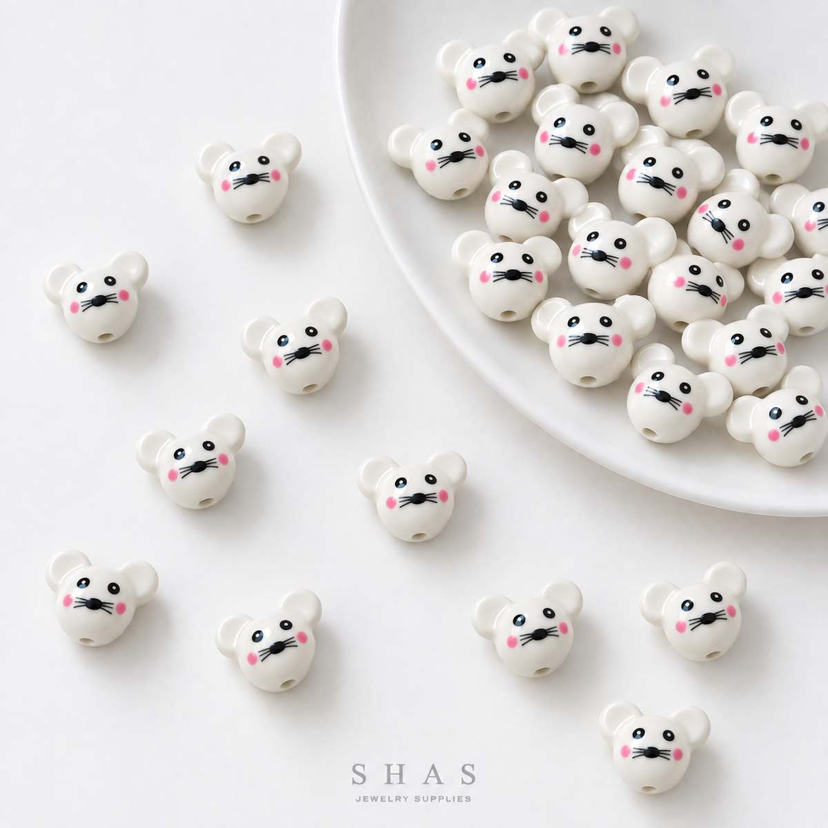 PCB25Q Kawaii Mouse Hand-Painted Ceramic Bead ( 1 pc ) Porcelian Ceramic