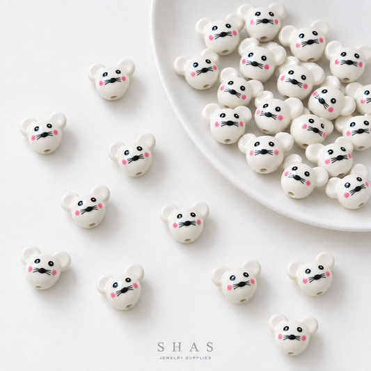 PCB25Q Kawaii Mouse Hand-Painted Ceramic Bead ( 1 pc ) Porcelian Ceramic