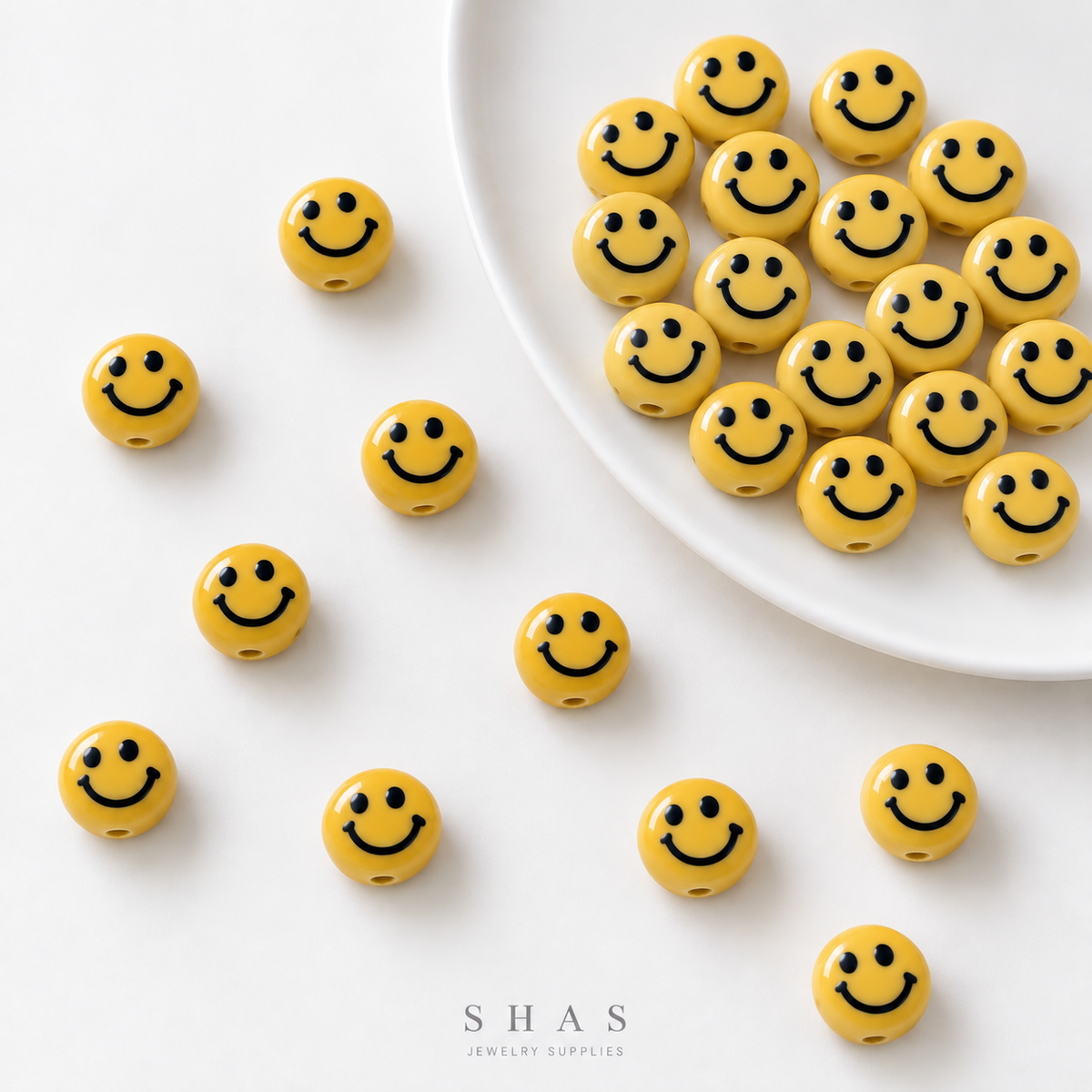 PCB25S Yellow Smiley Hand-Painted Ceramic Bead ( 1 pc ) Porcelian Ceramic