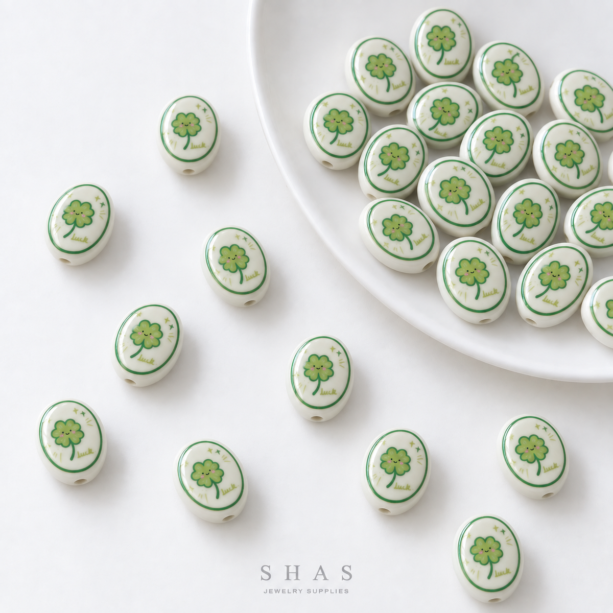 PCB25U Luck Hand-Painted Ceramic Bead ( 1 pc ) Porcelian Ceramic