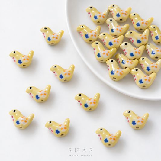 PCB25V Yellow Bird Hand-Painted Ceramic Bead ( 1 pc ) Porcelian Ceramic