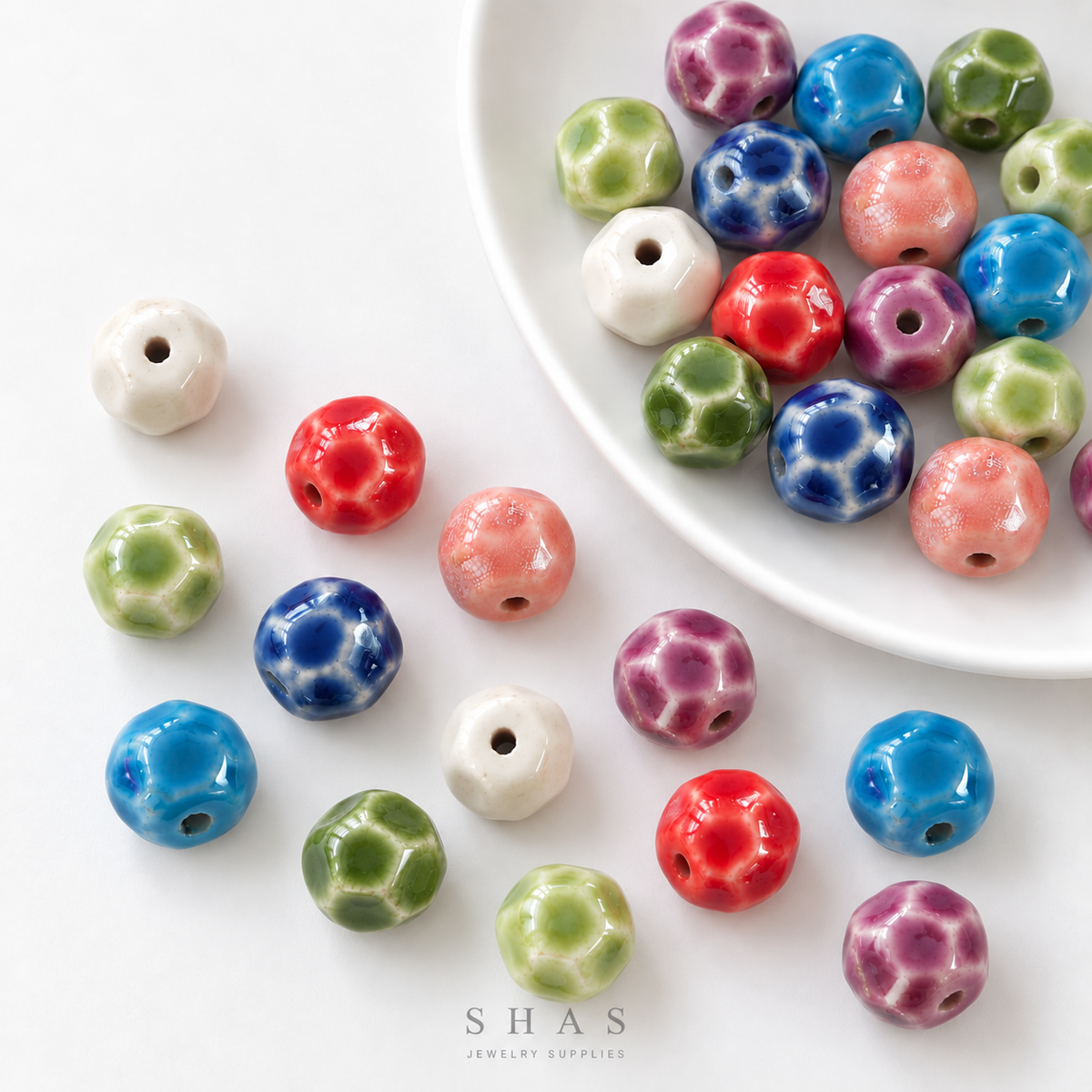 PCB26C Round Ceramic Bead ( 1 pc ) Porcelian Ceramic
